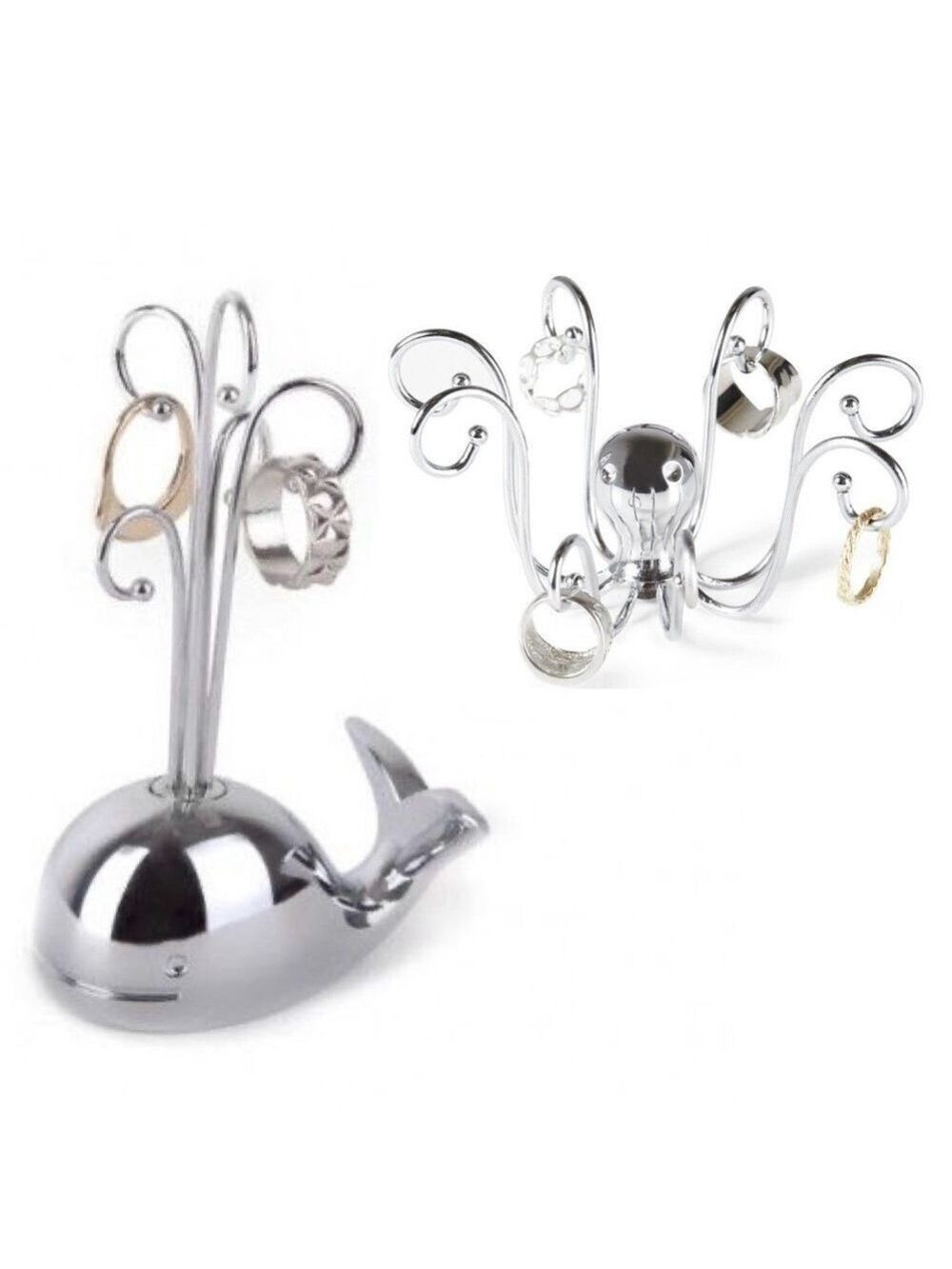 Umbra Zoola Collection Whale & Octopus Ring Holder chrome jewellery organizer